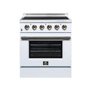 FORNO Galiano 30-Inch Freestanding Electric Range with 4 Radiant Burners, 4.32 Cu. Ft. True Convection Oven, Air Fryer Kit in White with Antique Brass Trim (FFSEL6083-30WHT)