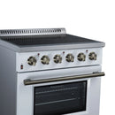 FORNO Galiano 30-Inch Freestanding Electric Range with 4 Radiant Burners, 4.32 Cu. Ft. True Convection Oven, Air Fryer Kit in White with Antique Brass Trim (FFSEL6083-30WHT)