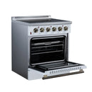 FORNO Galiano 30-Inch Freestanding Electric Range with 4 Radiant Burners, 4.32 Cu. Ft. True Convection Oven, Air Fryer Kit in White with Antique Brass Trim (FFSEL6083-30WHT)