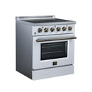 FORNO Galiano 30-Inch Freestanding Electric Range with 4 Radiant Burners, 4.32 Cu. Ft. True Convection Oven, Air Fryer Kit in White with Antique Brass Trim (FFSEL6083-30WHT)
