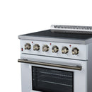 FORNO Galiano 30-Inch Freestanding Electric Range with 4 Radiant Burners, 4.32 Cu. Ft. True Convection Oven, Air Fryer Kit in White with Antique Brass Trim (FFSEL6083-30WHT)