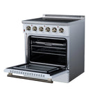 FORNO Galiano 30-Inch Freestanding Electric Range with 4 Radiant Burners, 4.32 Cu. Ft. True Convection Oven, Air Fryer Kit in White with Antique Brass Trim (FFSEL6083-30WHT)