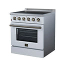 FORNO Galiano 30-Inch Freestanding Electric Range with 4 Radiant Burners, 4.32 Cu. Ft. True Convection Oven, Air Fryer Kit in White with Antique Brass Trim (FFSEL6083-30WHT)