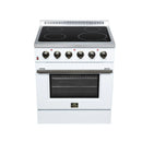 FORNO Galiano 30-Inch Freestanding Electric Range with 4 Radiant Burners, 4.32 Cu. Ft. True Convection Oven, Air Fryer Kit in White with Antique Brass Trim (FFSEL6083-30WHT)