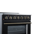 FORNO Galiano 36-Inch Freestanding Electric Range with 5 Radiant Burners, 5.36 Cu. Ft. True Convection Oven, Air Fryer Kit in Black with Antique Brass Trim (FFSEL6083-36BLK)