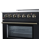 FORNO Galiano 36-Inch Freestanding Electric Range with 5 Radiant Burners, 5.36 Cu. Ft. True Convection Oven, Air Fryer Kit in Black with Antique Brass Trim (FFSEL6083-36BLK)