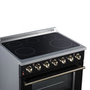 FORNO Galiano 36-Inch Freestanding Electric Range with 5 Radiant Burners, 5.36 Cu. Ft. True Convection Oven, Air Fryer Kit in Black with Antique Brass Trim (FFSEL6083-36BLK)