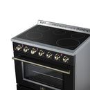 FORNO Galiano 36-Inch Freestanding Electric Range with 5 Radiant Burners, 5.36 Cu. Ft. True Convection Oven, Air Fryer Kit in Black with Antique Brass Trim (FFSEL6083-36BLK)