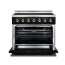 FORNO Galiano 36-Inch Freestanding Electric Range with 5 Radiant Burners, 5.36 Cu. Ft. True Convection Oven, Air Fryer Kit in Black with Antique Brass Trim (FFSEL6083-36BLK)