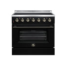 FORNO Galiano 36-Inch Freestanding Electric Range with 5 Radiant Burners, 5.36 Cu. Ft. True Convection Oven, Air Fryer Kit in Black with Antique Brass Trim (FFSEL6083-36BLK)