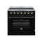 FORNO Galiano 36-Inch Freestanding Electric Range with 5 Radiant Burners, 5.36 Cu. Ft. True Convection Oven, Air Fryer Kit in Black with Antique Brass Trim (FFSEL6083-36BLK)