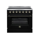 FORNO Galiano 36-Inch Freestanding Electric Range with 5 Radiant Burners, 5.36 Cu. Ft. True Convection Oven, Air Fryer Kit in Black with Antique Brass Trim (FFSEL6083-36BLK)