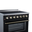 FORNO Galiano 36-Inch Freestanding Electric Range with 5 Radiant Burners, 5.36 Cu. Ft. True Convection Oven, Air Fryer Kit in Black with Antique Brass Trim (FFSEL6083-36BLK)