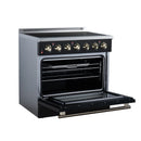 FORNO Galiano 36-Inch Freestanding Electric Range with 5 Radiant Burners, 5.36 Cu. Ft. True Convection Oven, Air Fryer Kit in Black with Antique Brass Trim (FFSEL6083-36BLK)