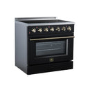 FORNO Galiano 36-Inch Freestanding Electric Range with 5 Radiant Burners, 5.36 Cu. Ft. True Convection Oven, Air Fryer Kit in Black with Antique Brass Trim (FFSEL6083-36BLK)