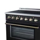 FORNO Galiano 36-Inch Freestanding Electric Range with 5 Radiant Burners, 5.36 Cu. Ft. True Convection Oven, Air Fryer Kit in Black with Antique Brass Trim (FFSEL6083-36BLK)