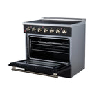 FORNO Galiano 36-Inch Freestanding Electric Range with 5 Radiant Burners, 5.36 Cu. Ft. True Convection Oven, Air Fryer Kit in Black with Antique Brass Trim (FFSEL6083-36BLK)