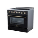 FORNO Galiano 36-Inch Freestanding Electric Range with 5 Radiant Burners, 5.36 Cu. Ft. True Convection Oven, Air Fryer Kit in Black with Antique Brass Trim (FFSEL6083-36BLK)
