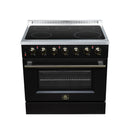 FORNO Galiano 36-Inch Freestanding Electric Range with 5 Radiant Burners, 5.36 Cu. Ft. True Convection Oven, Air Fryer Kit in Black with Antique Brass Trim (FFSEL6083-36BLK)