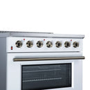 FORNO Galiano 36-Inch Freestanding Electric Range with 5 Radiant Burners, 5.36 Cu. Ft. True Convection Oven, Air Fryer Kit in White Antique Brass Trim (FFSEL6083-36WHT)