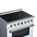 FORNO Galiano 36-Inch Freestanding Electric Range with 5 Radiant Burners, 5.36 Cu. Ft. True Convection Oven, Air Fryer Kit in White Antique Brass Trim (FFSEL6083-36WHT)