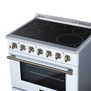 FORNO Galiano 36-Inch Freestanding Electric Range with 5 Radiant Burners, 5.36 Cu. Ft. True Convection Oven, Air Fryer Kit in White Antique Brass Trim (FFSEL6083-36WHT)