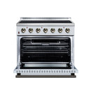 FORNO Galiano 36-Inch Freestanding Electric Range with 5 Radiant Burners, 5.36 Cu. Ft. True Convection Oven, Air Fryer Kit in White Antique Brass Trim (FFSEL6083-36WHT)