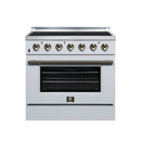 FORNO Galiano 36-Inch Freestanding Electric Range with 5 Radiant Burners, 5.36 Cu. Ft. True Convection Oven, Air Fryer Kit in White Antique Brass Trim (FFSEL6083-36WHT)
