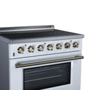 FORNO Galiano 36-Inch Freestanding Electric Range with 5 Radiant Burners, 5.36 Cu. Ft. True Convection Oven, Air Fryer Kit in White Antique Brass Trim (FFSEL6083-36WHT)