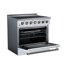 FORNO Galiano 36-Inch Freestanding Electric Range with 5 Radiant Burners, 5.36 Cu. Ft. True Convection Oven, Air Fryer Kit in White Antique Brass Trim (FFSEL6083-36WHT)