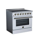 FORNO Galiano 36-Inch Freestanding Electric Range with 5 Radiant Burners, 5.36 Cu. Ft. True Convection Oven, Air Fryer Kit in White Antique Brass Trim (FFSEL6083-36WHT)