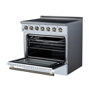 FORNO Galiano 36-Inch Freestanding Electric Range with 5 Radiant Burners, 5.36 Cu. Ft. True Convection Oven, Air Fryer Kit in White Antique Brass Trim (FFSEL6083-36WHT)