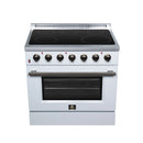 FORNO Galiano 36-Inch Freestanding Electric Range with 5 Radiant Burners, 5.36 Cu. Ft. True Convection Oven, Air Fryer Kit in White Antique Brass Trim (FFSEL6083-36WHT)