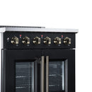 FORNO Galiano 30-Inch French Door Electric Range with 4 Radiant Burners, 4.32 Cu. Ft. True Convection Oven, Air Fryer Kit in Black with Antique Brass Trim (FFSEL6917-30BLK)