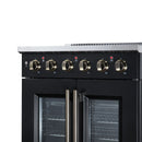 FORNO Galiano 30-Inch French Door Electric Range with 4 Radiant Burners, 4.32 Cu. Ft. True Convection Oven, Air Fryer Kit in Black with Antique Brass Trim (FFSEL6917-30BLK)