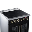 FORNO Galiano 30-Inch French Door Electric Range with 4 Radiant Burners, 4.32 Cu. Ft. True Convection Oven, Air Fryer Kit in Black with Antique Brass Trim (FFSEL6917-30BLK)