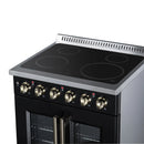 FORNO Galiano 30-Inch French Door Electric Range with 4 Radiant Burners, 4.32 Cu. Ft. True Convection Oven, Air Fryer Kit in Black with Antique Brass Trim (FFSEL6917-30BLK)