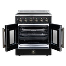 FORNO Galiano 30-Inch French Door Electric Range with 4 Radiant Burners, 4.32 Cu. Ft. True Convection Oven, Air Fryer Kit in Black with Antique Brass Trim (FFSEL6917-30BLK)