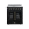 FORNO Galiano 30-Inch French Door Electric Range with 4 Radiant Burners, 4.32 Cu. Ft. True Convection Oven, Air Fryer Kit in Black with Antique Brass Trim (FFSEL6917-30BLK)