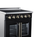 FORNO Galiano 30-Inch French Door Electric Range with 4 Radiant Burners, 4.32 Cu. Ft. True Convection Oven, Air Fryer Kit in Black with Antique Brass Trim (FFSEL6917-30BLK)