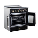 FORNO Galiano 30-Inch French Door Electric Range with 4 Radiant Burners, 4.32 Cu. Ft. True Convection Oven, Air Fryer Kit in Black with Antique Brass Trim (FFSEL6917-30BLK)