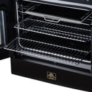 FORNO Galiano 30-Inch French Door Electric Range with 4 Radiant Burners, 4.32 Cu. Ft. True Convection Oven, Air Fryer Kit in Black with Antique Brass Trim (FFSEL6917-30BLK)