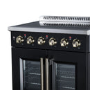 FORNO Galiano 30-Inch French Door Electric Range with 4 Radiant Burners, 4.32 Cu. Ft. True Convection Oven, Air Fryer Kit in Black with Antique Brass Trim (FFSEL6917-30BLK)