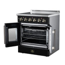 FORNO Galiano 30-Inch French Door Electric Range with 4 Radiant Burners, 4.32 Cu. Ft. True Convection Oven, Air Fryer Kit in Black with Antique Brass Trim (FFSEL6917-30BLK)
