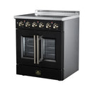 FORNO Galiano 30-Inch French Door Electric Range with 4 Radiant Burners, 4.32 Cu. Ft. True Convection Oven, Air Fryer Kit in Black with Antique Brass Trim (FFSEL6917-30BLK)