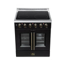 FORNO Galiano 30-Inch French Door Electric Range with 4 Radiant Burners, 4.32 Cu. Ft. True Convection Oven, Air Fryer Kit in Black with Antique Brass Trim (FFSEL6917-30BLK)