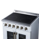 FORNO Galiano 30-Inch French Door Electric Range with 4 Radiant Burners, 4.32 Cu. Ft. True Convection Oven, Air Fryer Kit in White with Antique Brass Trim (FFSEL6917-30WHT)