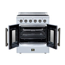 FORNO Galiano 30-Inch French Door Electric Range with 4 Radiant Burners, 4.32 Cu. Ft. True Convection Oven, Air Fryer Kit in White with Antique Brass Trim (FFSEL6917-30WHT)