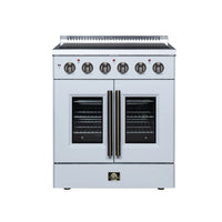 FORNO Galiano 30-Inch French Door Electric Range with 4 Radiant Burners, 4.32 Cu. Ft. True Convection Oven, Air Fryer Kit in White with Antique Brass Trim (FFSEL6917-30WHT)