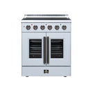 FORNO Galiano 30-Inch French Door Electric Range with 4 Radiant Burners, 4.32 Cu. Ft. True Convection Oven, Air Fryer Kit in White with Antique Brass Trim (FFSEL6917-30WHT)